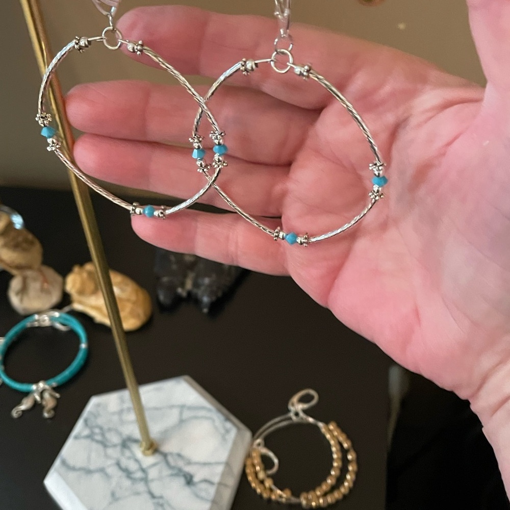 Silver and Blue Beaded Earrings - Picture 6 of 6